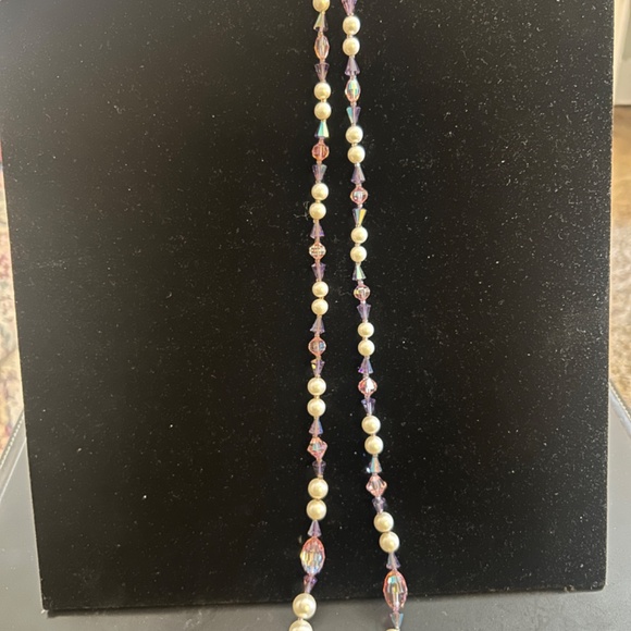 Vintage Signed Vendome Cocktail Crystal/Faceted Glass/Faux Pearl Necklace-Long - Picture 6 of 15